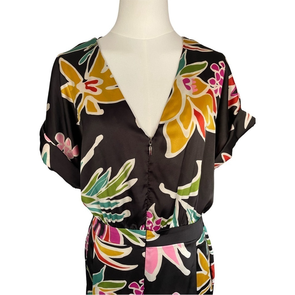 Zara Black Floral Print Satin Jumpsuit Women’s Large - Picture 5 of 16